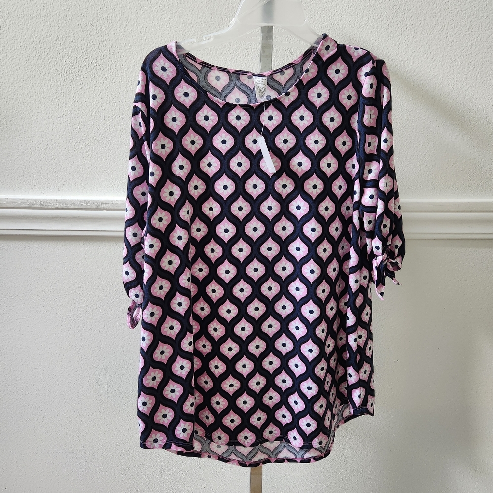 West Loop Bohemian Floral Women's Tunic Top Multicolor Tie Sleeve Design - Picture 4 of 9